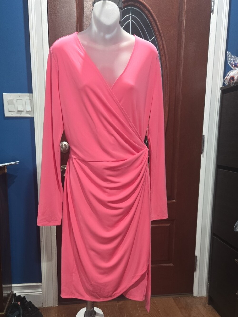 Lark & Ro Classic Wrap Dress in Bright Pink, XL, NWT